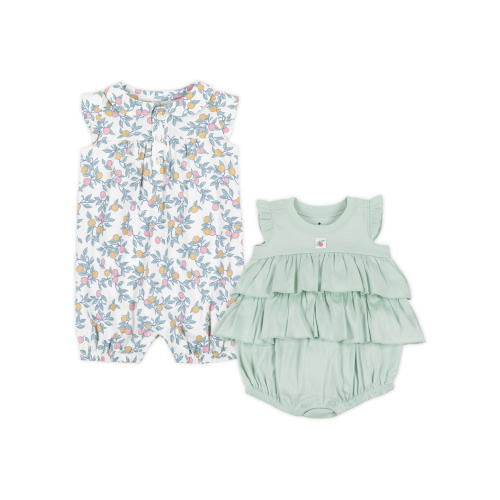 Little Star Organic Baby Girls 2Pk Rompers, Size Newborn-12 Months