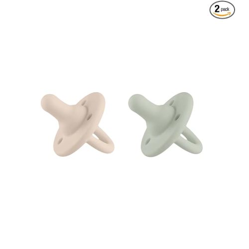 Lee Lee and Me Newborn Pacifier 2-Pack - Sand & Sage - 100% Medical Grade Silicone Paci - Breast-Like Nipple for Natural Latch - Size 0-18 Months