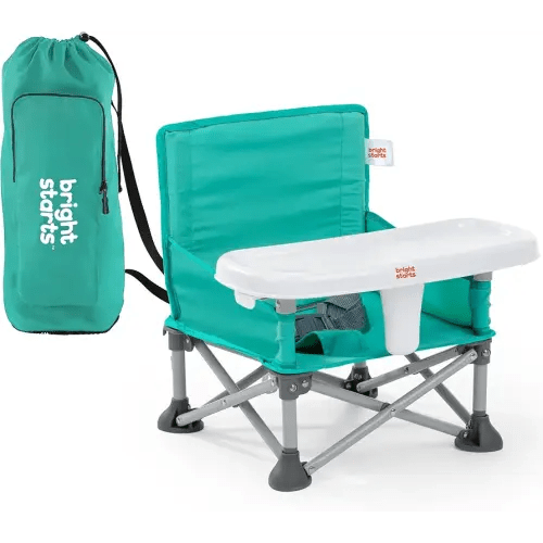Bright Starts Pop 'N Sit Portable Booster, Indoor/Outdoor Use, Floor Seat with Feeding Tray, Teal, 6 Mos - 3 Yrs