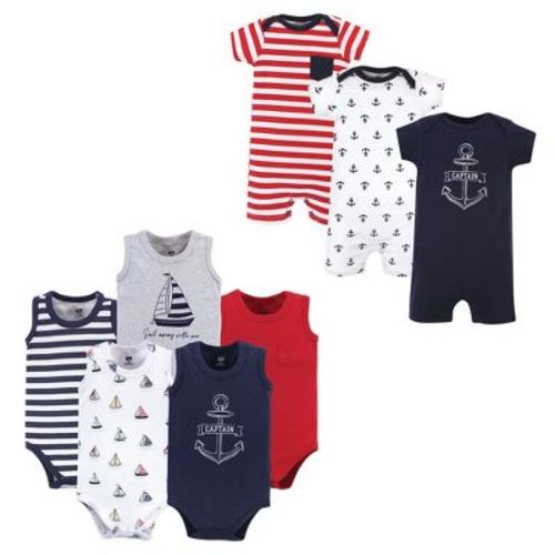 Hudson Baby Infant Boy Cotton Bodysuits and Rompers, 8-Piece, Captain, 18-24 Months