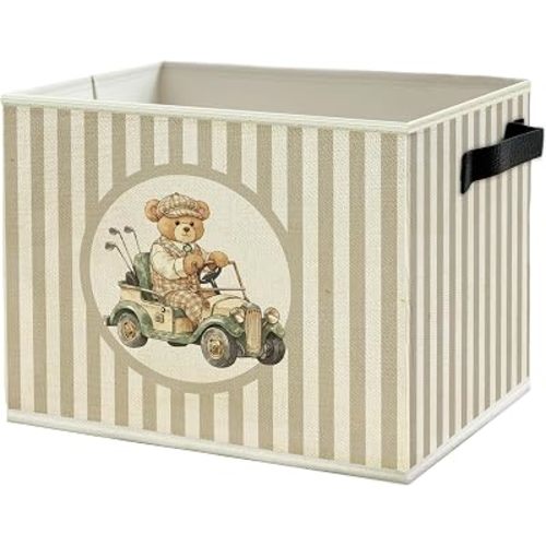 Golf Bear Boys Nursery Storage Bin Basket with Handles