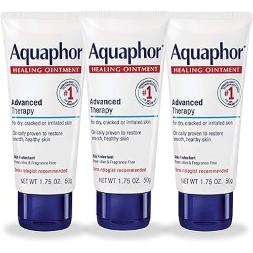 Aquaphor Advanced Therapy Healing Ointment, Hypoallergenic, Fragrance Free Body Moisturizer for Dry Skin and Minor Wound Care, Travel Size Skin Care Set, 1.75 Oz Tube, Pack of 3