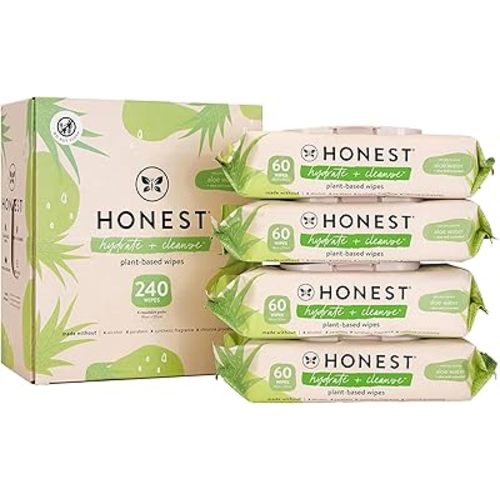 The Honest Company Hydrate + Cleanse Naturally Scented Wipes | Cleansing Multi-Tasking Wipes | 99% Water, Plant-Based, Hypoallergenic | Aloe + Cucumber, 240 Count