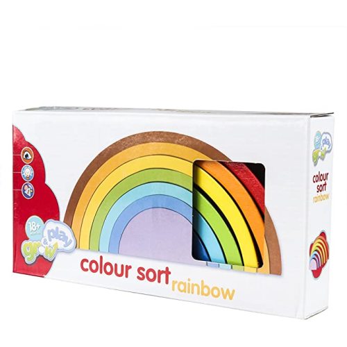 Coogam Wooden Rainbow Stacker Nesting Puzzle Blocks - Tunnel Stacking Game Building Creative Color Shape Matching Jigsaw Learning Toy Set Board Early Development Gift for Kids Boy Girl