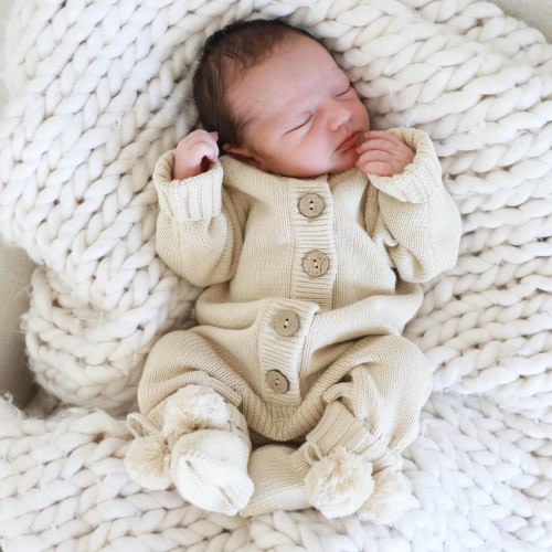 Knit Sweater Button Romper | Sand Newborn Size