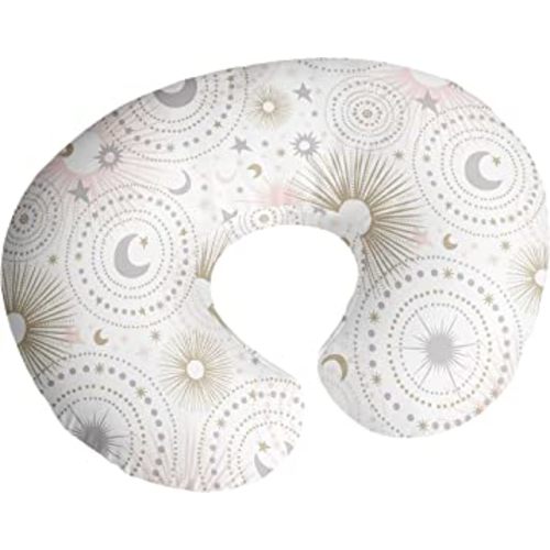 Sweet Jojo Designs Star and Moon Nursing Pillow Cover Breastfeeding Pillowcase for Newborn Infant Bottle or Breast Feeding (Pillow NOT Included) - Blush Pink Gold and Grey Celestial Sky Stars