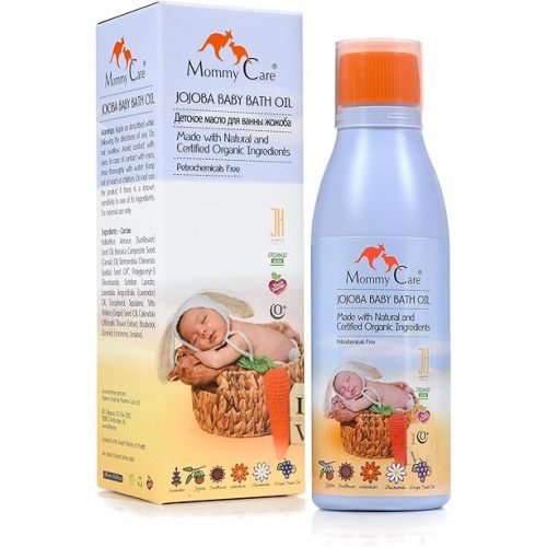 Mommy Care Jojoba Baby Bath Oil – Moisturizing & Soothing Organic Newborn Wash with Organic Jojoba Oil, Lavender & Chamomile, Sulfate-Free & Paraben-Free, 200 ml / 6.76 fl oz