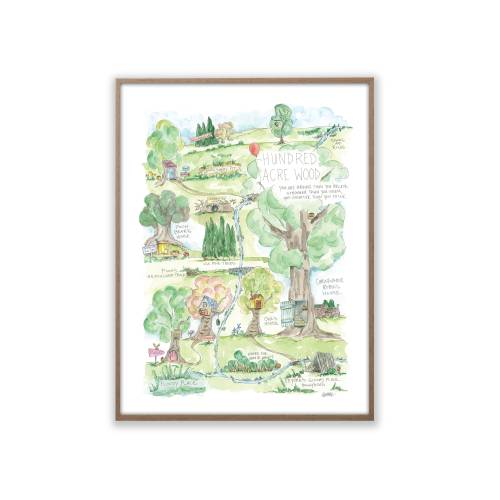 Hundred Acre Wood Winnie the Pooh Watercolor Map Art Print