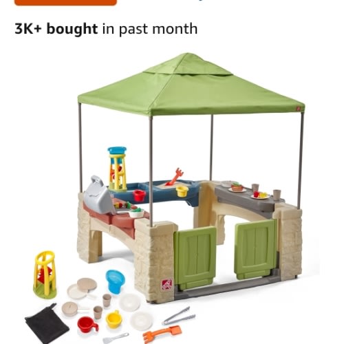 Amazon.com: Step2 All Around Playtime Patio with Canopy, Kids Indoor/Outdoor Kitchen Playset & Sensory Playhouse, Made of Durable Plastic, Includes 16 Piece Toy Accessories, For Toddlers 2+ Years Old, Green : Toys & Games