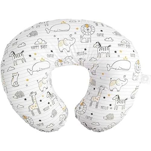 Boppy Nursing Pillow Original Support, White and Gold Notebook, Ergonomic Nursing Essentials for Bottle and Breastfeeding, Firm Fiber Fill, with Removable Nursing Pillow Cover, Machine Washable