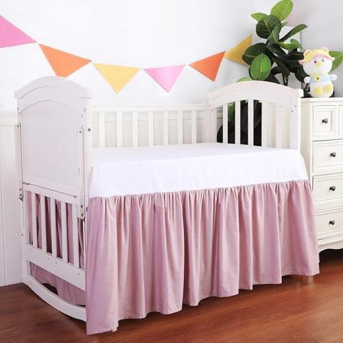Crib Skirt Dust RuffleCrib Skirt Dust Ruffle, 100% Egyptian Cotton 400 Thread Count Soft Breathable Crib Bedding Skirt for Baby, Boys and Girls, Fading Resistant (Pink) - Pink Ruffle