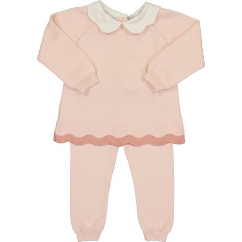 Scalloped Cotton Sweater & Pants Set