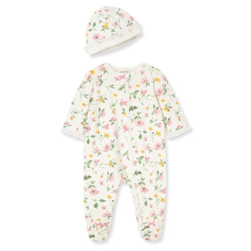 Little Me Clothes for Baby Girls 100% Cotton Scratch-Free Tag Footed One-Piece Romper and Hat Sleeper Set Preemie to 9 Months