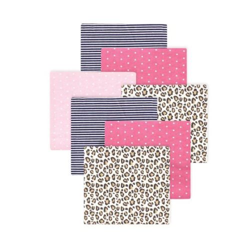 Little Treasure Hudson Baby Girls Cotton Poly Flannel Receiving Blankets Multipack, Pink Leopard, 30x30 Inches