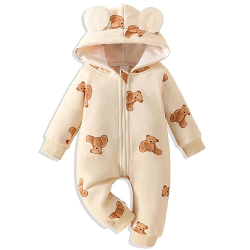 AMAWMW Newborn Baby Girl Winter Outfit Hooded Jumpsuit Infant One Piece Romper Baby Warm Snowsuit Clothes Gifts Set