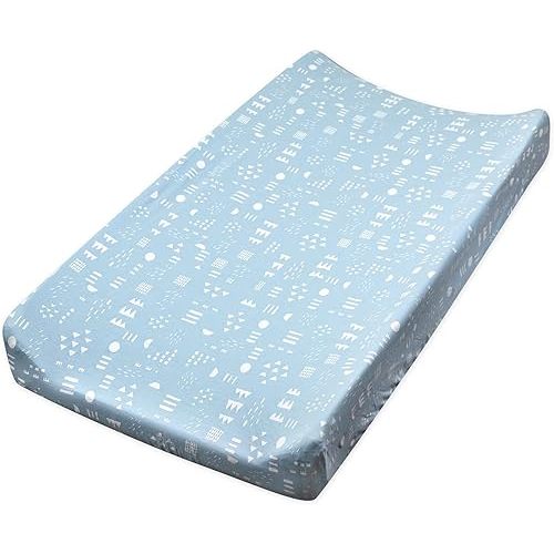 HonestBaby Organic Cotton Changing Pad Cover, Pattern Play Light Blue, One Size