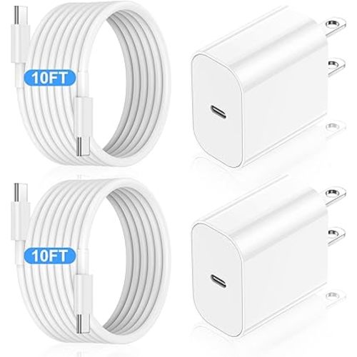 iPhone 17 16 15 Fast Charger Block and 10ft USB C to C Cable Cord Long for Apple iPhone 17 Pro Max/17 Air/16 Pro Max/16/15 Plus/15/iPad Mini/Samsung,Type C Wall Charging Power Adapter Plug Cube Brick