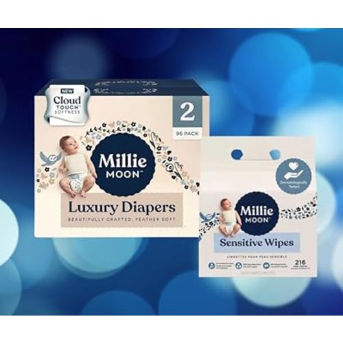 Luxury Moon Disposible Diapers and Wipes Babyshower Diaper and Wipes Bundle Millie Vegan Plant Based Wipes and Diapers Size 2