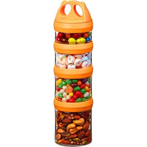 SELEWARE Portable Stackable Food Storage Containers for Snacks Formula Powder and Drinks Twist Lock System Airtight Leak-proof BPA and Phthalate Free 4 Piece Jars 31oz Orange