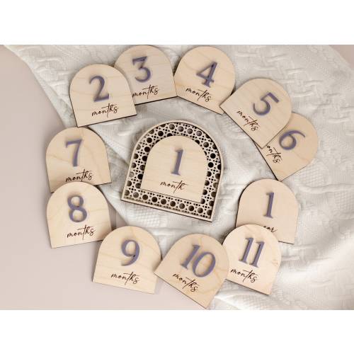 Rattan Monthly Milestone Markers | Sage | 12 Month + Hello World