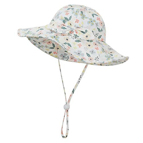 Baby Girl Sun Hat Summer Beach Hats with UPF 50+ Toddler Infant with Wide Brim Strap Outdoor Bucket Hat