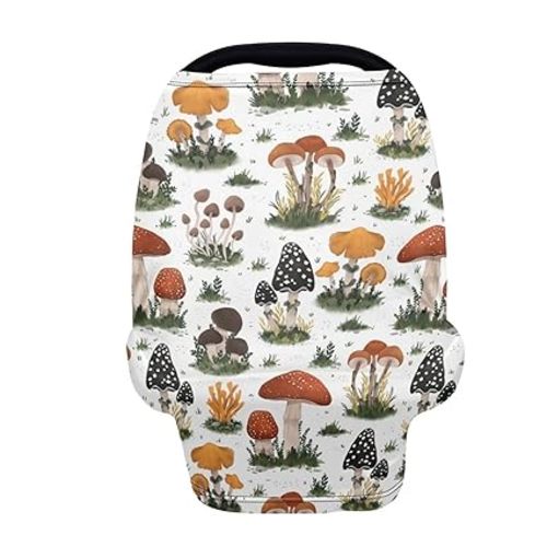 Mushroom Car Seat Covers for Baby, Nursing Covers Soft Stretchy Scarf Infant Carseat Canopy for Stroller, High Chair, Shopping Cart Cute - Trendy Mushroom
