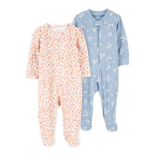 Baby 2-Pack  Floral 2-Way Zip Sleep & Play Pajamas - Pink/Blue - Carter's | Carter's
