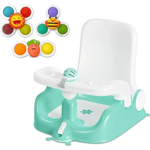 BabyBond Baby Bath Seat with Sitting & Lying 2 Modes, 3-Speed Adjustment, 3 Pcs Bath Toys, Infant Bathtub Chair with Powerful Suction Cups (Green)