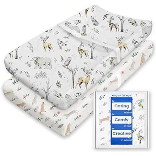 Extra Stretchy Changing Pad Cover, TotBasic Ultra Soft Premium Jersey Knit Changing Pad Sheets, Unisex for Boys and Girls, Safety Strap, Fits All Standard Changing Tables/Dresser Tops - 2 Pack