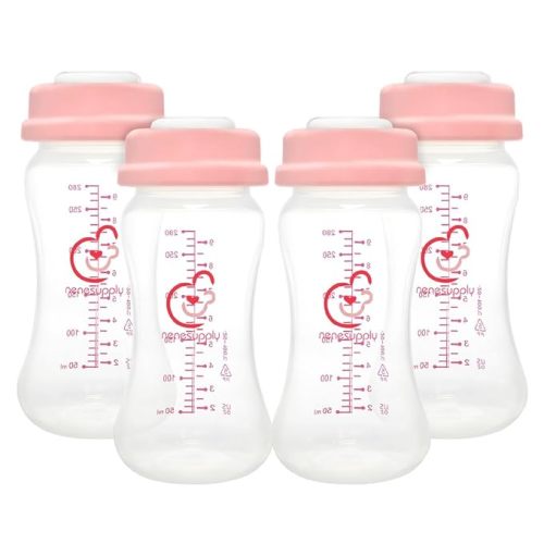 NENESUPPLY Storage Bottles Collection Bottles for Spectra S1 S2 Motif Luna Breast Pumps 4 pc 9oz 280ml with Collar and Sealing Disc. Breastmilk Storage Replace Spectra Bottles Wide-Mouth Bottles
