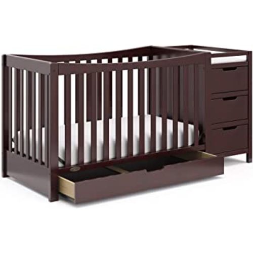 Graco Remi 4-in-1 Convertible Crib & Changer (Espresso) – GREENGUARD Gold Certified, Fits Standard Crib Mattress, Converts to Toddler Bed and Full Bed, 4 Adjustable Mattress Heights