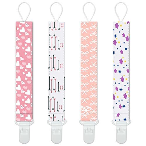 Yoofoss Pacifier Clips 4 Pack Baby Pacifier Holder for Girls Plastic Teething Clip Universal Holder Leash for Pacifiers Teething Toy and Soothie