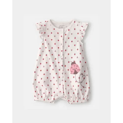 Baby Girl Ladybug Flutter Sleeve Romper - Ivory | Carter's