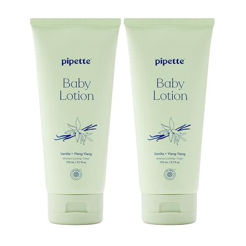 Pipette Baby Lotion, Vanilla + Ylang Ylang Scent, 5.7 fl oz (Pack of 2), Baby Lotion for Newborn, Sensitive Skin, and Kids, Non-Toxic and Hypoallergenic, Made with Ceramides