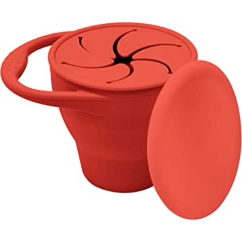 BraveJusticeKidsCo | Snack Attack Snack Cup | Collapsible Silicone Snack Container | Toddler and Baby Snack Catcher Lid (Tangerine Tango)