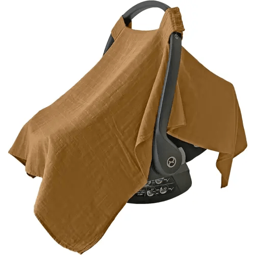 100% Organic Muslin Car Seat Covers for Infant Car Seat Canopy Baby Car Seat Cover Unisex (Caramel Toffee)