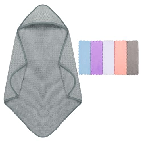Orighty Baby Hooded Towel with Five Washcloths, 28 x 28 Inch Super Soft Bath Towel with Hood for Babies, Infant, Newborn Essential - Ideal Baby Stuff Registry for Boys and Girls (Grey)