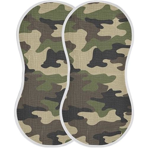 Kigai Camouflage Muslin Baby Burp Cloths, Large Absorbent Cotton Muslin Burp Cloths Set of 1, Washcloths, Face Towel, Bibs for Newborn Boys Girls, 11 x22 Inch