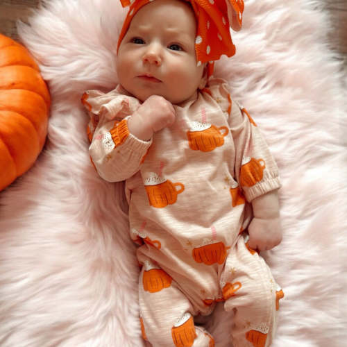 Pumpkin Mug Pink / Organic Long Sleeve Ruffle Jumpsuit – SpearmintLOVE