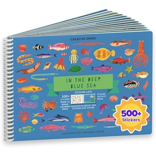 Cupkin Ocean Sticker Book Activity for Kids, Toddler Airplane Travel Essentials, 500+ Shark Stickers for Kids + 12 Scenes + 12 Coloring Book Pages, Deep Blue Sea Gift, Kid Crafts Ages 2-8