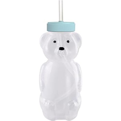 Honey Bear Straw Cups for Babies 1 pack, 8oz straw bear cup with improved safety lid design, honeybear baby cup straw, Leak-Proof & Food-Grade & BPA Free (AQUA)