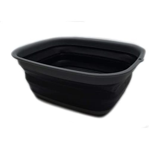 SAMMART 9.45L (2.5 Gallon) Collapsible Tub - Foldable Dish Tub - Portable Washing Basin - Space Saving Plastic Washtub (Grey/Black, M) - Medium