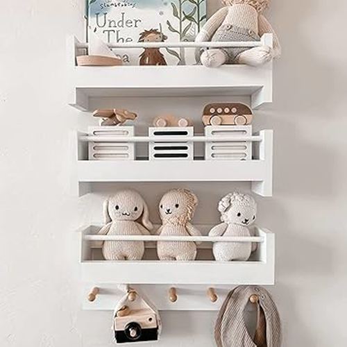 COMAX Small Book Shelf Organizer for Kids, Floating Bookshelf for Toddler Baby Room Bedroom, Set of 3 Wall Bookshelf Nursery Book Shelves Holder, Hanging Book Shelf for Wall Mounted Decor, White