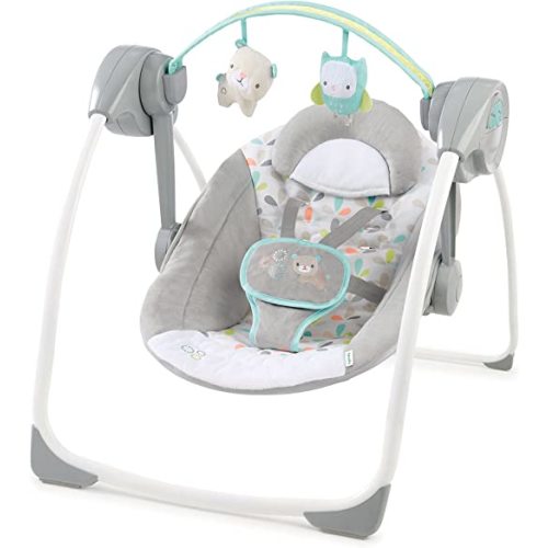 Ingenuity Soothe 'n Delight Compact Portable 6-Speed Plush Baby Swing with Music, Folds Easy, 0-9 Months 6-20 lbs (Cozy Kingdom)