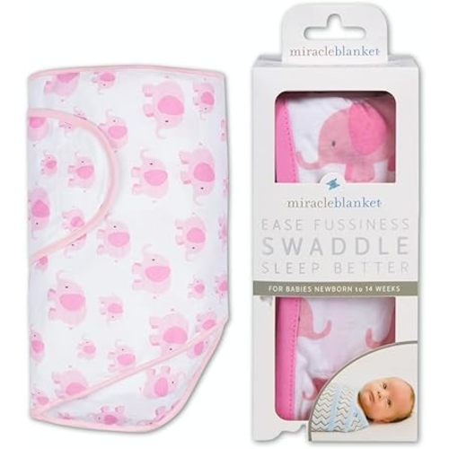 Miracle Blanket Swaddle Wrap - Boy, Girl, or Neutral Receiving Baby Blanket - Soft, Wearable Sleep Sack Essential for Newborns and Infants (Pink Elephants)