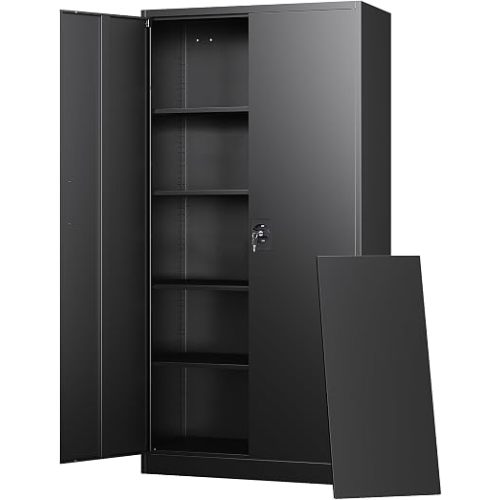 Letaya Metal Garage Storage Cabinets with Lock Door and Adjustable Shelves, Steel Tool Cabinets for Home,Office,Warehouse Organisieren (Black)