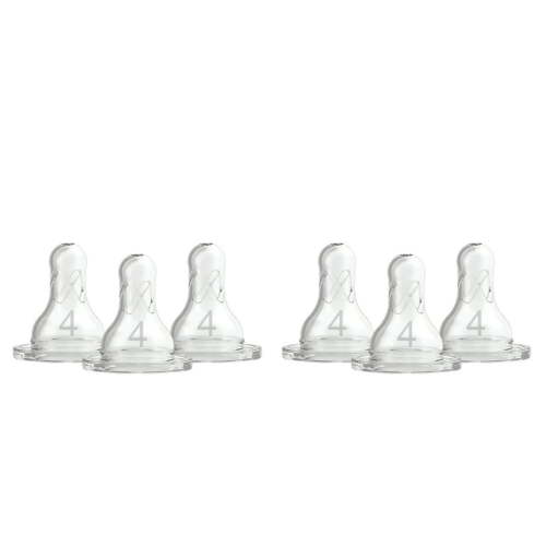 Dr. Brown's Natural Flow Level 4, Narrow Baby Bottle Nipple, Fast Flow, 9m+, 100% Silicone, 6 Pack