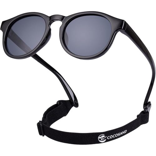 COCOSAND Baby Toddler Sunglasses with Strap Polarized Flexible Round Frame for Newborn Infant Kids Boy Girl Age 0-6 Years Old