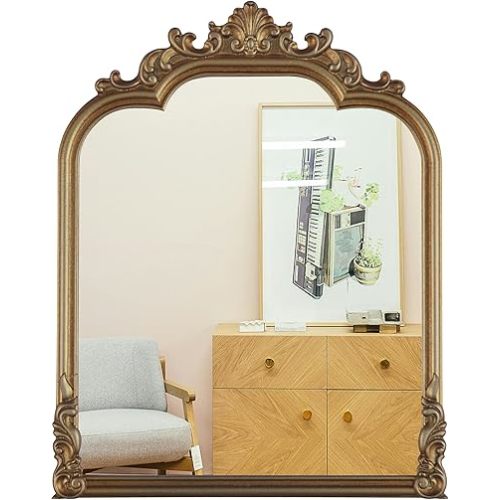 19.8"x15.7"Antique Gold Arched, Antique Baroque Wall Mirror Decoration, Hanging Wall Mirror Fireplace,Entrance,Living Room,Bedroom,Kitchen,Farmhouse,Bathroom Home Decor(Gold)