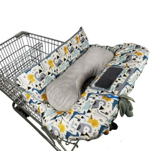 Shopping cart cover with removable pillow for baby boy & girl, kids high chair cover, with Cellphone Holder,Infant Grocery Cart Cushion, Dinosaur